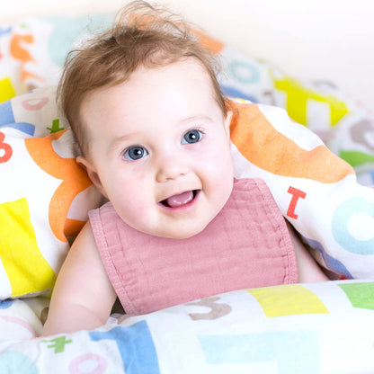 Frienda 6 Pcs Muslin Bibs Burp Cloths for Baby Teething Bandana Bibs 6 Absorbent Layer for Baby Boy Girl Cotton Burping Cloth(Pink Series)