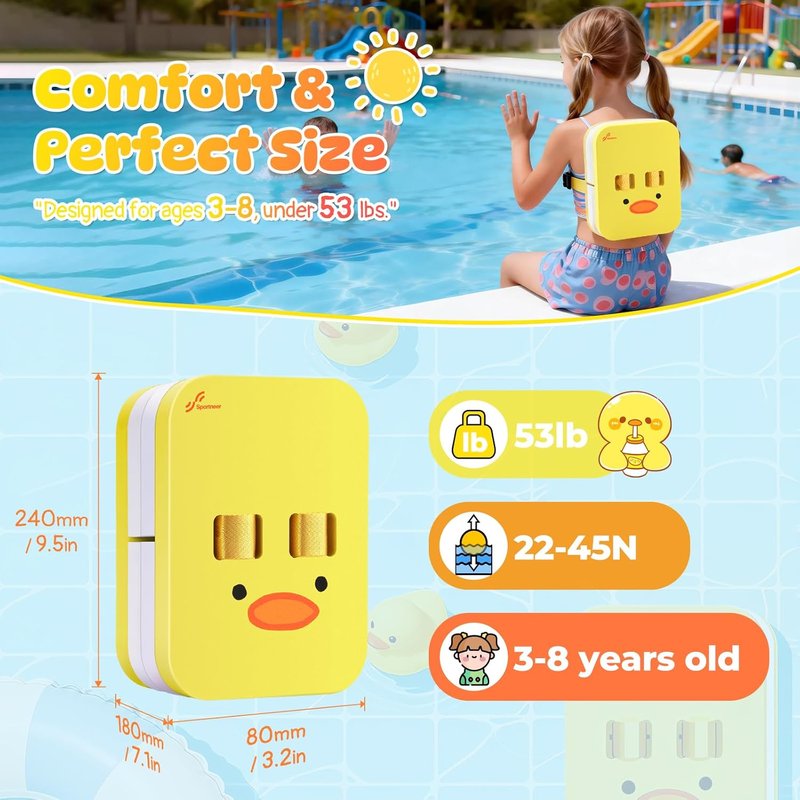 Sportneer Back Board for Kids - Adjustable Swimming Training Belt & Thick Foam Swim Trainer for Beginners