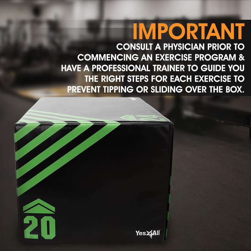 Yes4All 3 in 1 Foam Plyometric Jump Box - Jump Training & Conditioning - Green, A. 30" x 24" x 20" - 16 lbs