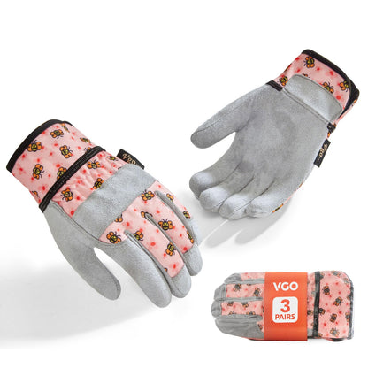 Vgo... 3 Pairs Kids Gardening Gloves Ages 3-9 | Breathable Yard Work Gloves | Outdoor Play, Cycling & DIY Safety Gloves, Machine Washable (3 Pairs, Size XS, Pink, KID-MF3561)