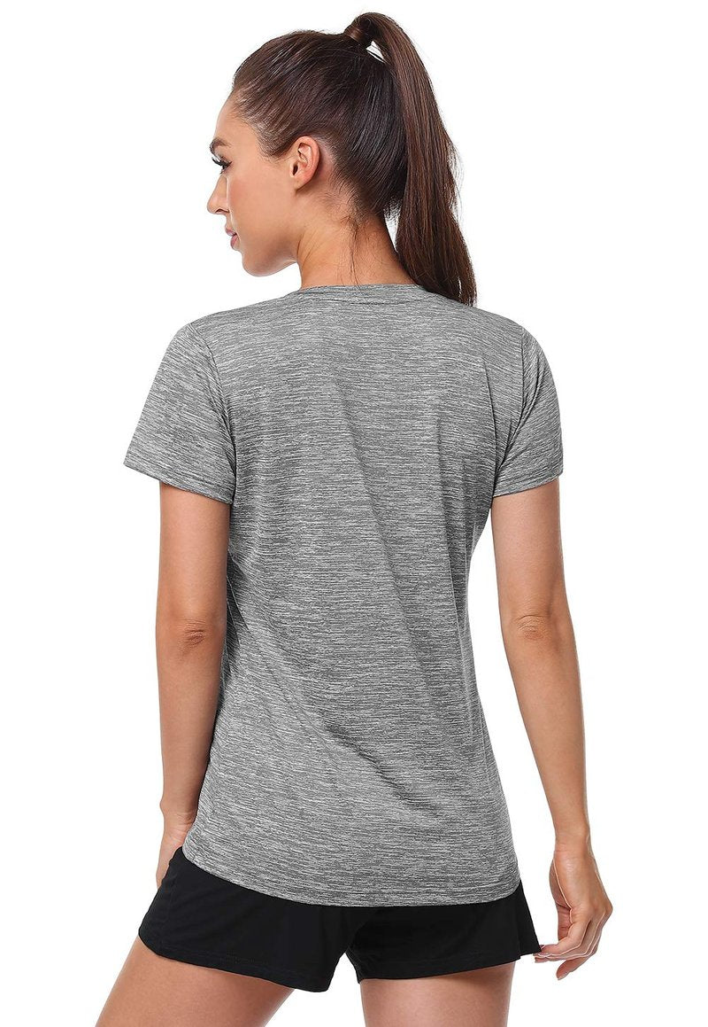 Cosy Pyro Women's Short Sleeve V-Neck Athletic T-Shirt Exercise Yoga Tees Dry Fit Gym Shirts Moisture Wicking Workout Tops Pack of 5 Black/Gray/Azure/Rose/Blue XL