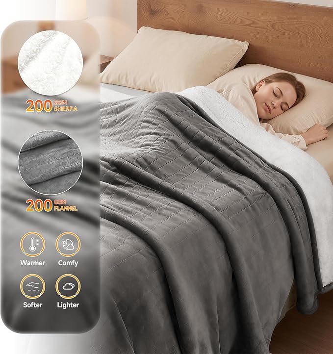Heated Blanket Electric Blanket King 100"x90" Heating Blanket with Dual Control 10 Heat Levels & 10 Hours Auto-Off Overheat Protection Cozy Soft Flannel King Size Blanket Fast Heating Machine Washable