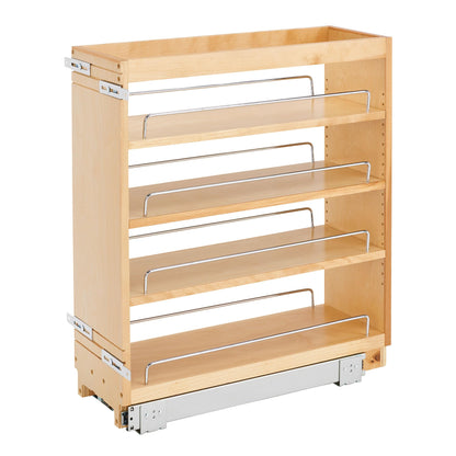 Rev-A-Shelf 6.5" Pullout Kitchen Cabinet Storage Organizer Slide Out Pantry Spice Rack with Adjustable Shelves, Natural Maple, 448-BC-6C