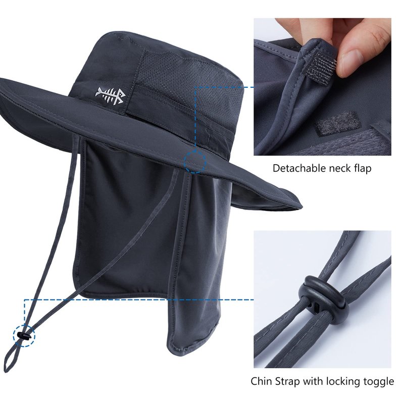 BASSDASH UPF 50+ Sun Fishing Hat Water Resistant with Detachable Neck Flap Big Size