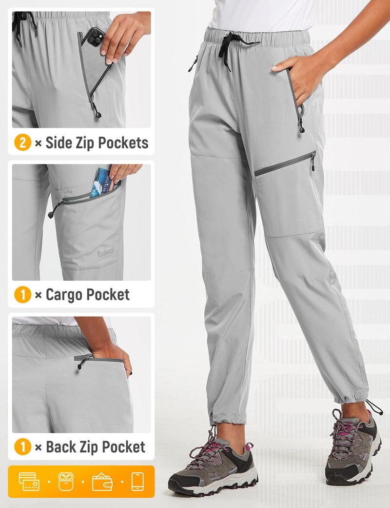 baleaf Women's Hiking Pants Quick Dry Lightweight Water Resistant Stretch Cargo Pants with Zipper Pockets Travel Camping 29''-Glacier Gray L