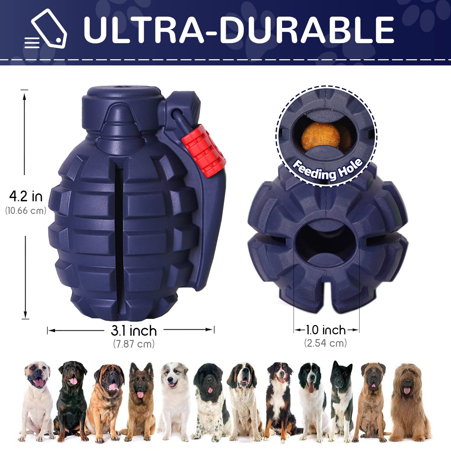 Dog Toys for Aggressive Chewers Large Breed, for German Shepherd, Indestructible Interactive Treat Dog Toys for Large Medium Breeds, Food Grade & Tough Rubber, Fun to Chew, Chase and Fetch (Blue)