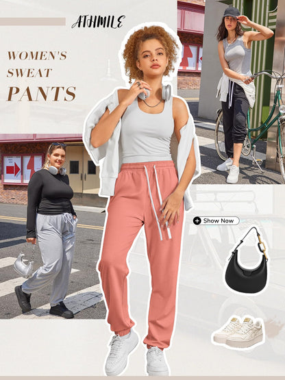 ATHMILE Halloween Clothes Sweatpants for Women with Pockets-Lounge Womens Pajams Pants-Womens Running Joggers Fall Clothes Outfits 2025 Orange Pink