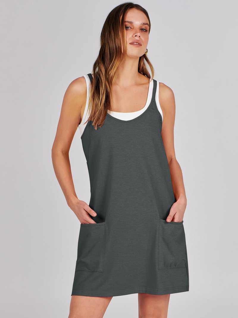 ANRABESS Women Athletic Dress Summer Tennis Workout Active Sports Mini Romper Dress Built in Shorts Travel Vacation Clothes Deep Gray X-Large