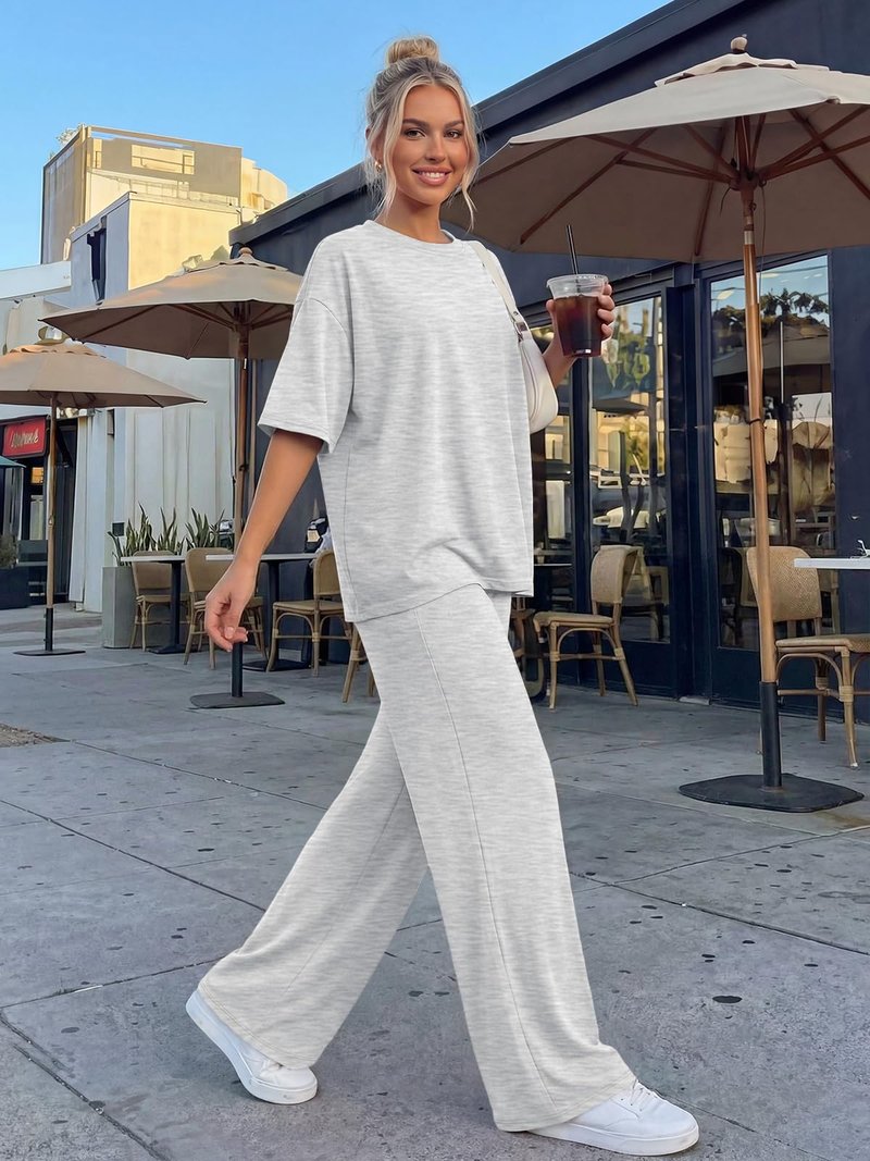 Trendy Queen Women 2 Piece Matching Summer Lounge Sets Clothing Spring Loose Fit Short Sleeve Shirts & Pants Loungewear 2026 Travel Airport Outfit Cruise Resort Beach Vacation Clothes