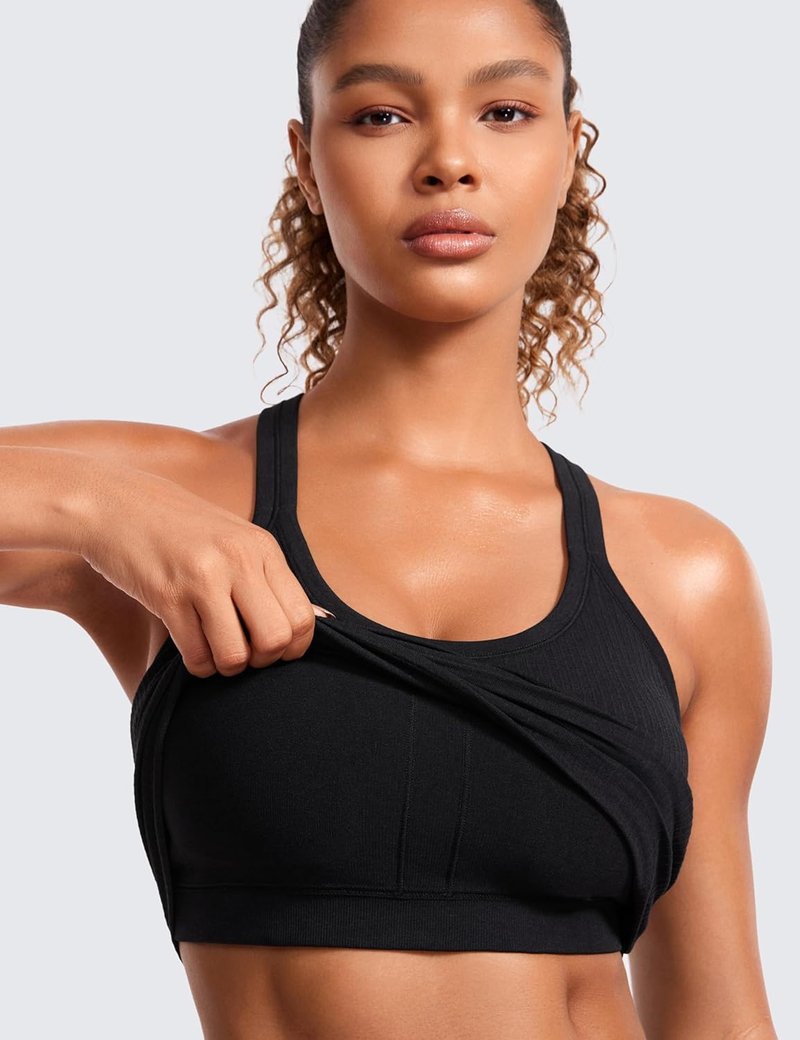 Seamless Ribbed Scoop Neck Tank Top for Women | Padded Athletic Camisole with Built-In Bra
