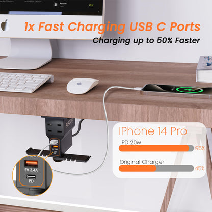 ALACOO Headset Holder for Desk, Dual Headphone Stand, PC Gaming Headphones Hanger Hook Under Desk with (QC3.0) 3 USB Charging Station & 2 AC Outlet(800W) for All Earphone Accessories Gamer Gift