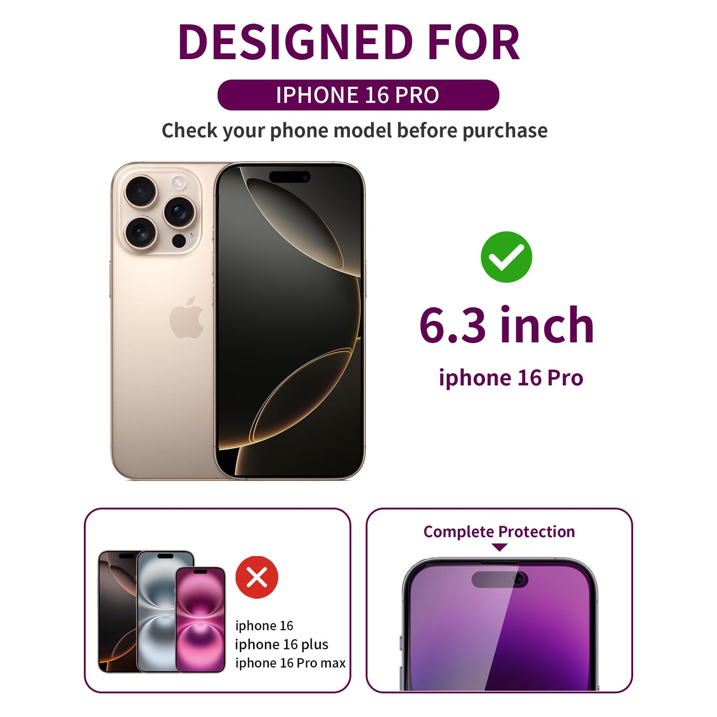2 Pack Privacy Screen Protector for iPhone 16 Pro Max Tempered Glass 6.9inch Private Saver Anti-Spy Eye Protection Anti-Scratch Full Coverage