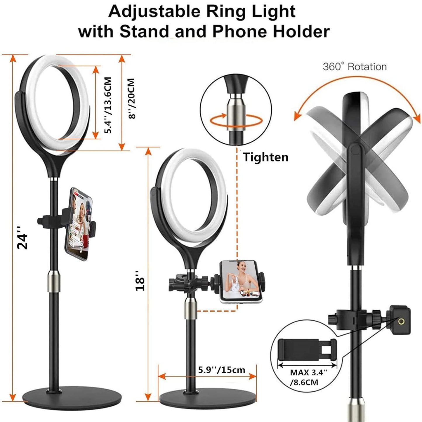 Desk Ring Light with Stand, 10.5'' Selfie Phone Light for Video Recording, Adjustable Circle Ringlight for Computer Laptop Zoom Meeting, Conference Video Calls, Podcast, Streaming, Photography