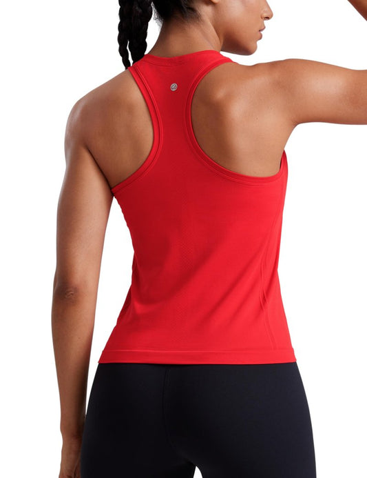 CRZ YOGA Seamless Racerback Tank Tops for Women - Gym Workout Athletic Running Sleeveless Shirts Breathable Scoop Neck Deep Red Large