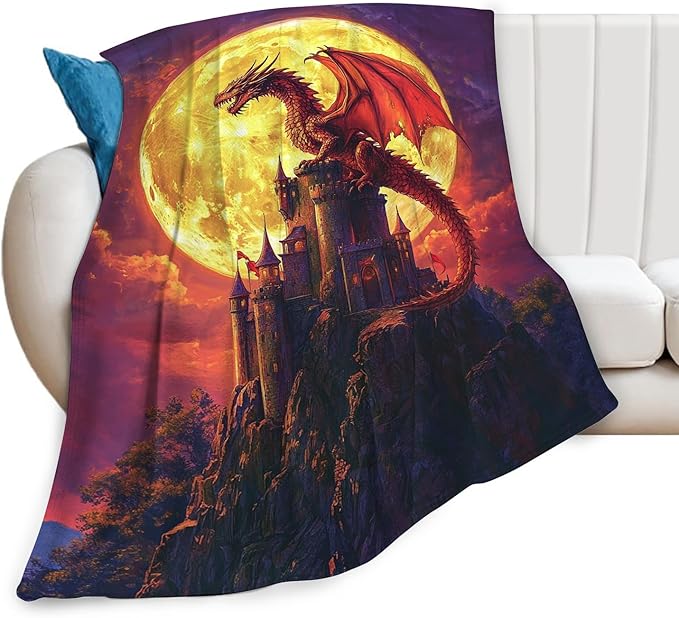 Dragon Blanket, Full Moon Throw Blankets, Dragons Space Fuzzy Plush Blanket Ultra Soft for Dragon Lover Gift Kids Teens Women Men Girls Boys Stuff Decor for Bedding Sofas Couch 50"X40"