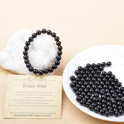 CHCCOYE 4mm Natural Healing Gemstone Bracelet Handmade Yoga Stretch Elastic Bracelet Stress Relief Crystal Jewelry for Men and Women (4mm, Black Onyx)