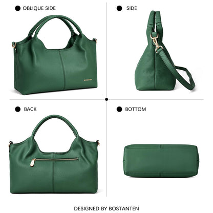 BOSTANTEN Genuine Leather Purses for Women Designer Handbags Crossbody Shoulder Bags Top Handle Satchel with Adjustable Strap (Dark green)
