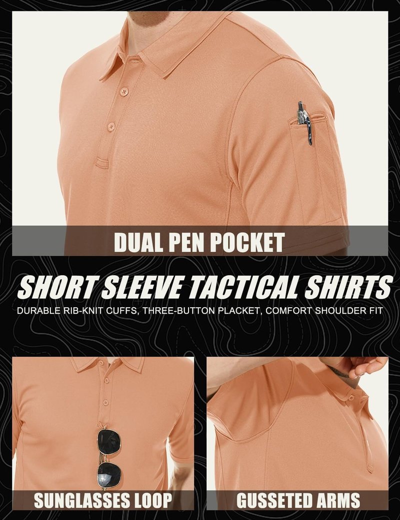 MAGCOMSEN Golf Polos for Men Dry Fit Short Sleeve Polo Shirts Breathable Athletic Polo Shirts Rugby Shirt Apricot M