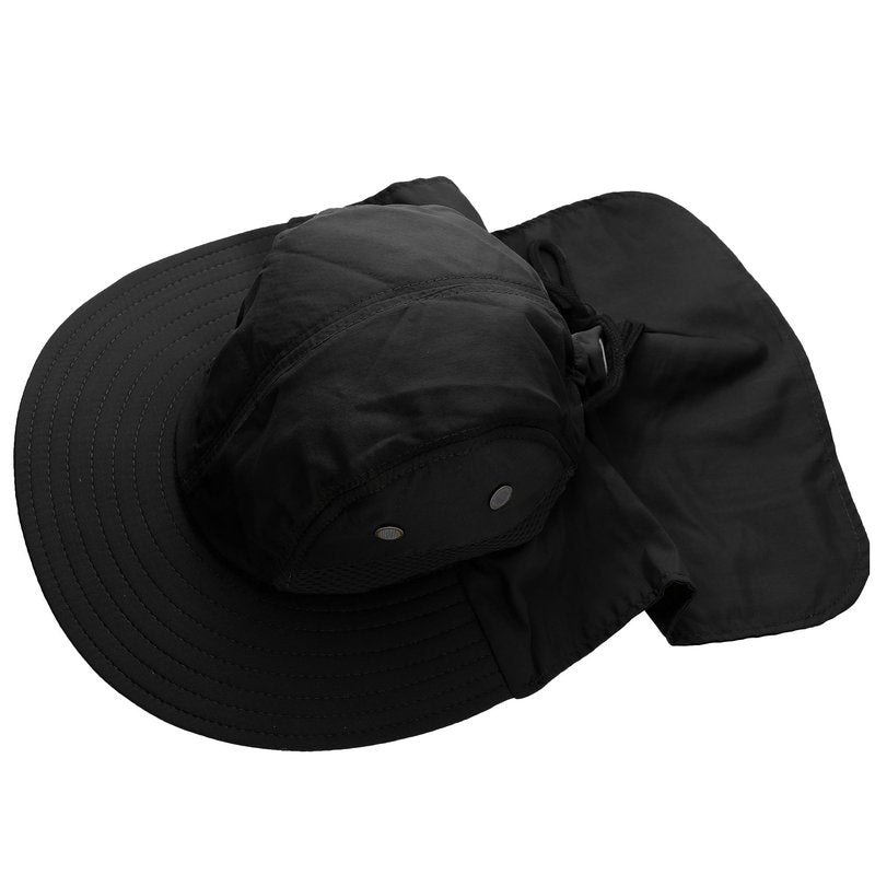 Falari Outdoor Sun Hat, Wide Brim with Neck Flap, Safari Hiking Gardening Fishing Hat - Black