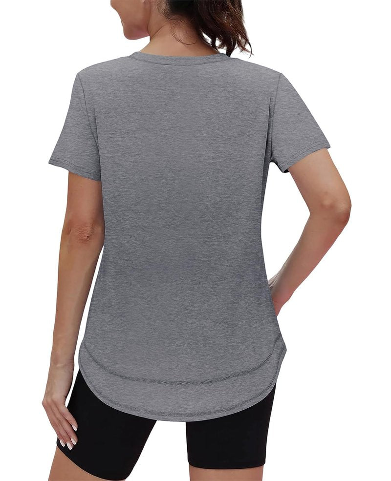 Oversized Tshirts for Women Dry Fit Plus Size Spring Clothes Summer Athletic Tops Workout Shirts V Neck Grey 3XL