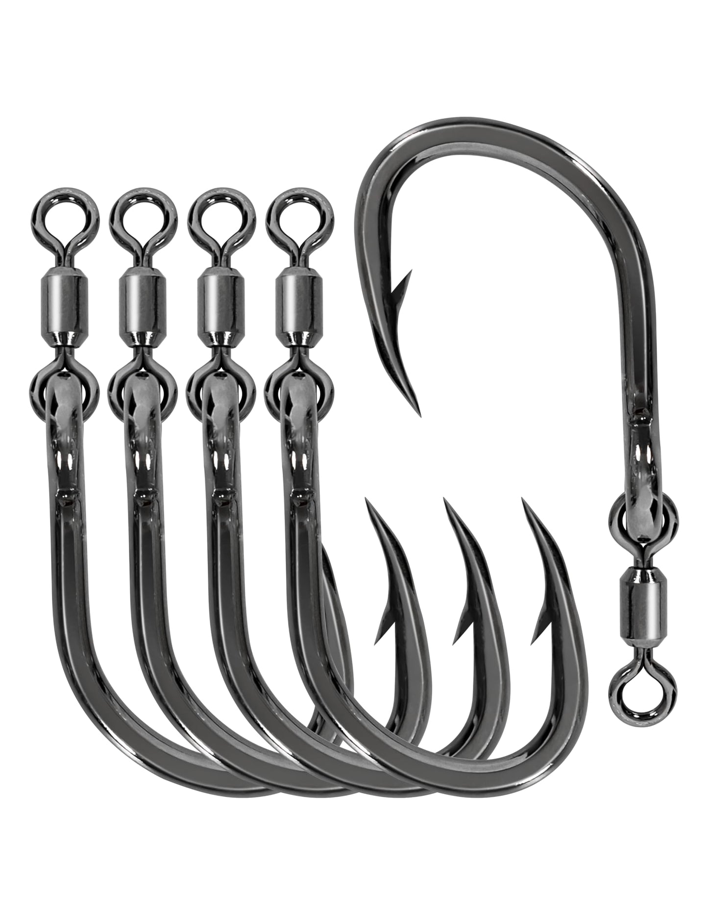 BLUEWING Monster Big Game Live Bait Swivel Hooks High Carbon Steel Fish Ringed Hooks with Stainless Steel Swivel Cutting Point Extra Sharp for Saltwater Fishing 6/0-5pcs