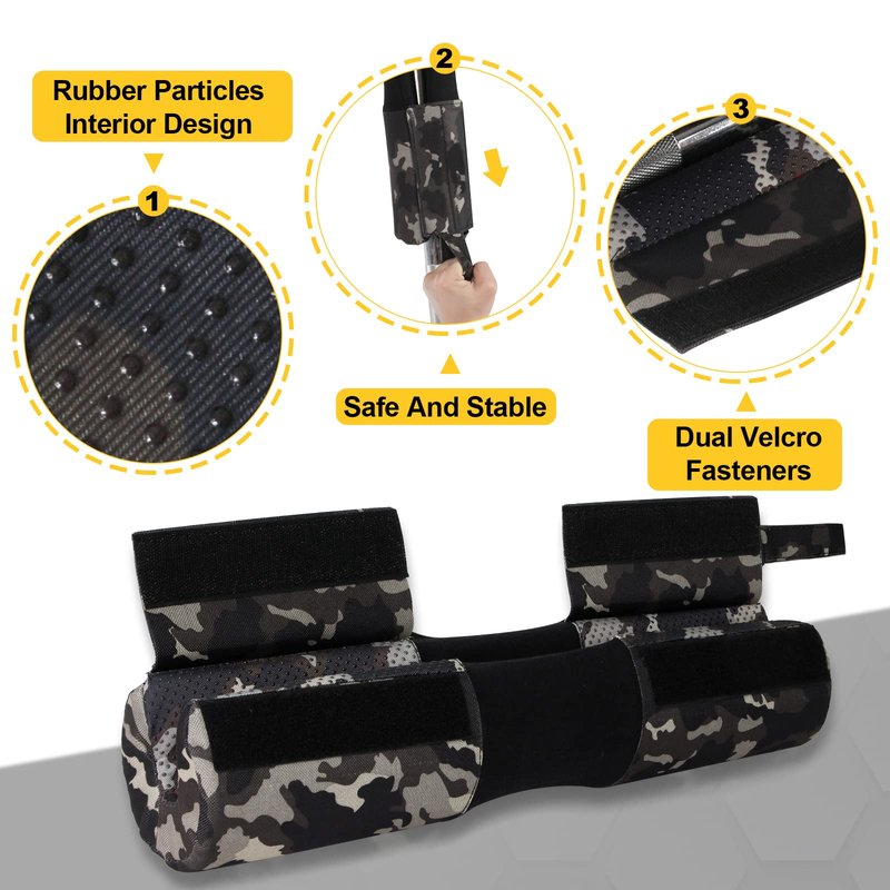 POWER GUIDANCE Barbell Squat Pad - Neck & Shoulder Protective Pad Anti-Skid Points for Squats, Lunges, Hip Thrusts, Weightlifting - Fit Standard and Olympic Bars, Camouflage