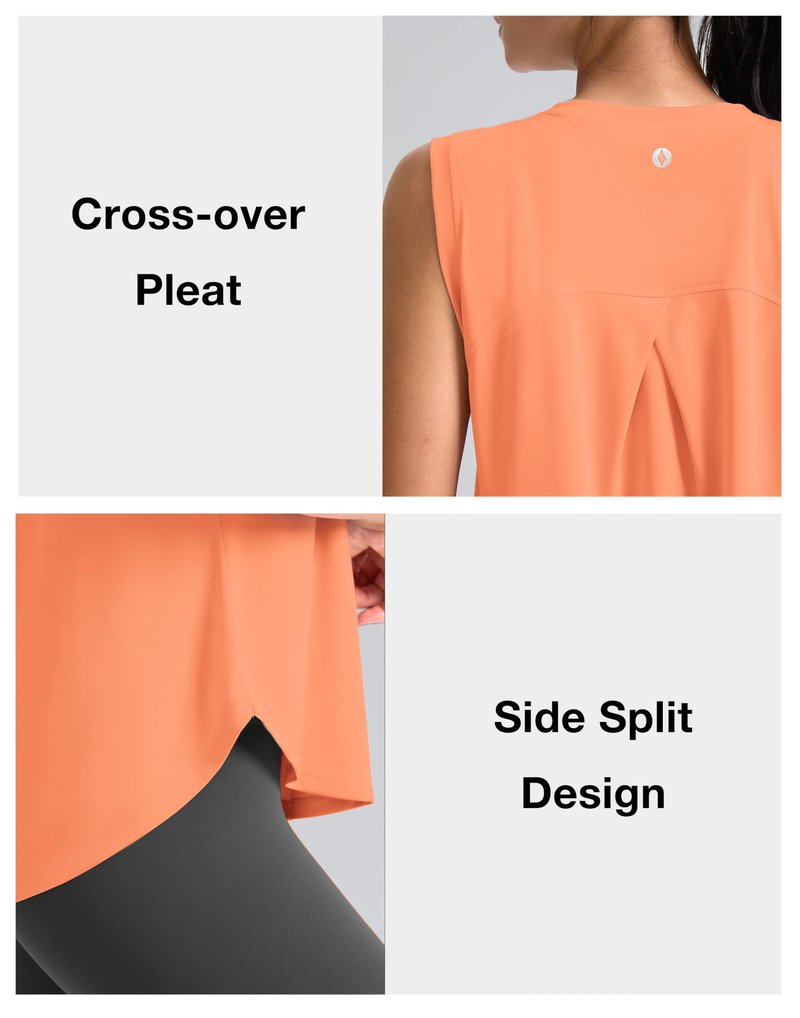 SANTINY Women's Sleeveless Workout Tops Breathable Lightweight Active Tennis Yoga Shirts Athletic Running Tank Tops for Women (Orange_S)