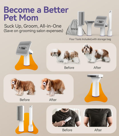 oneisall Dog Grooming Kit with 12 Kpa Vacuum,Dog Vacuum Groomer Suction 99% Pet Hair,Dog Vacuum Brushes,Dog Hair Remover for Shedding and Tangled Hairs