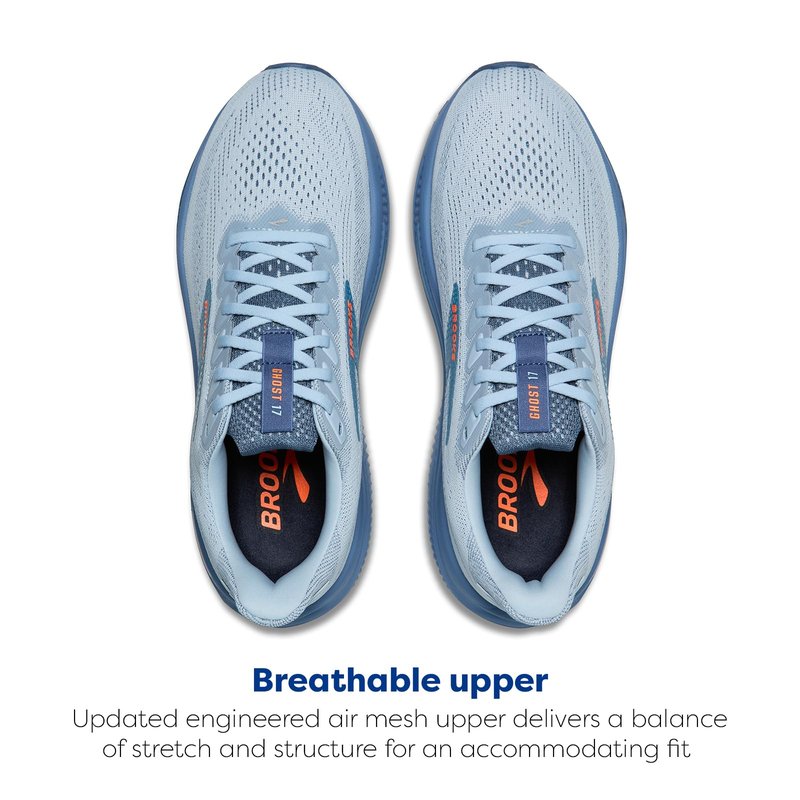 Brooks Men’s Ghost 17 Neutral Running Shoe - Skyway/Moonlight/Orange - 12 Medium