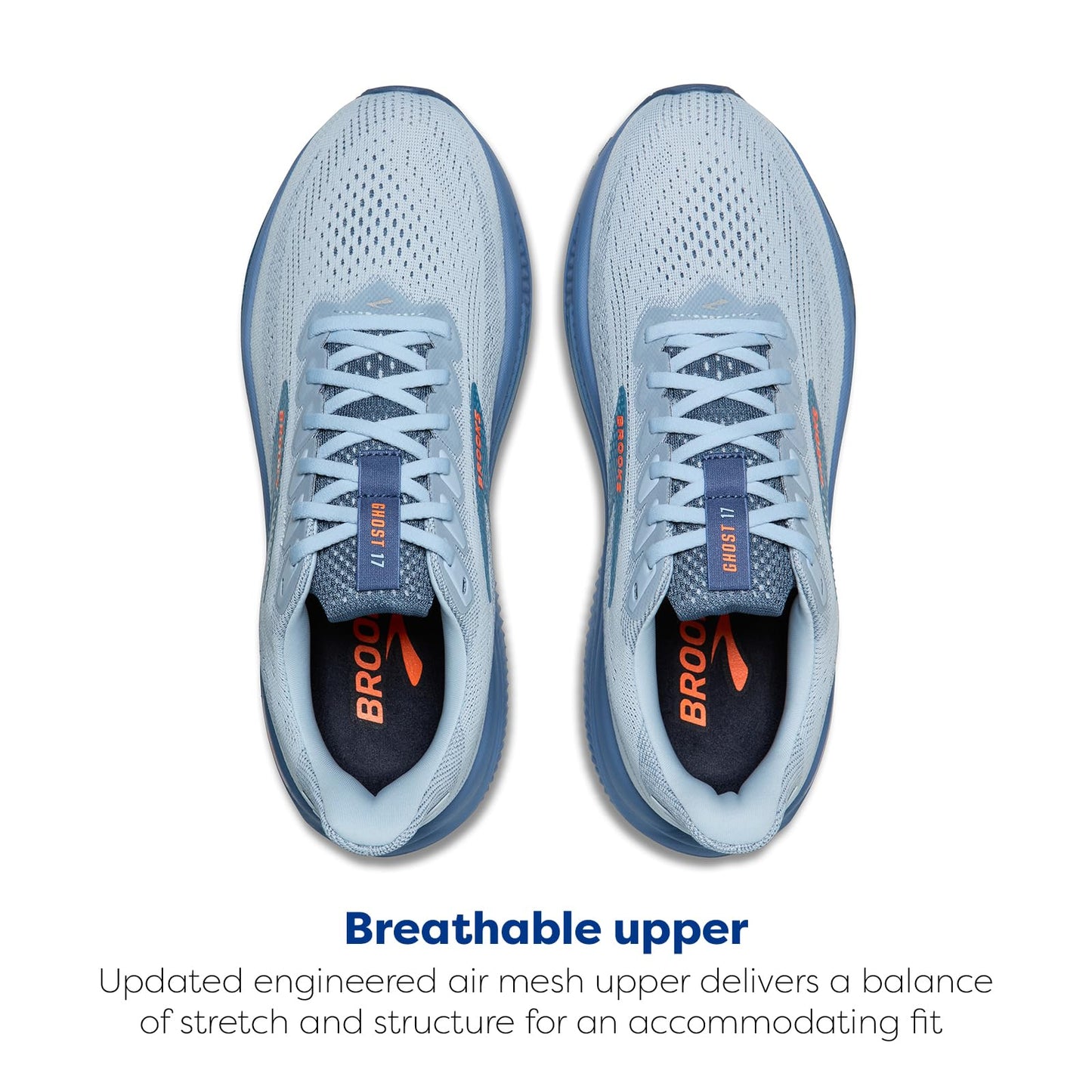 Brooks Men’s Ghost 17 Neutral Running Shoe - Skyway/Moonlight/Orange - 10.5 Medium