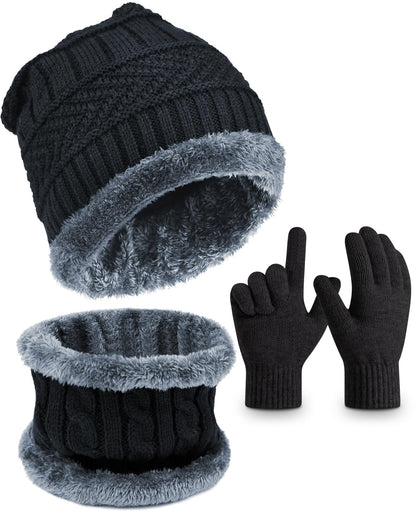EAONE Kids Winter Hat Gloves Scarf Set, Knitted Toddler Beanie Cap, Mitten Gloves, and Neck Warmer for Boys Girls Aged 5-12