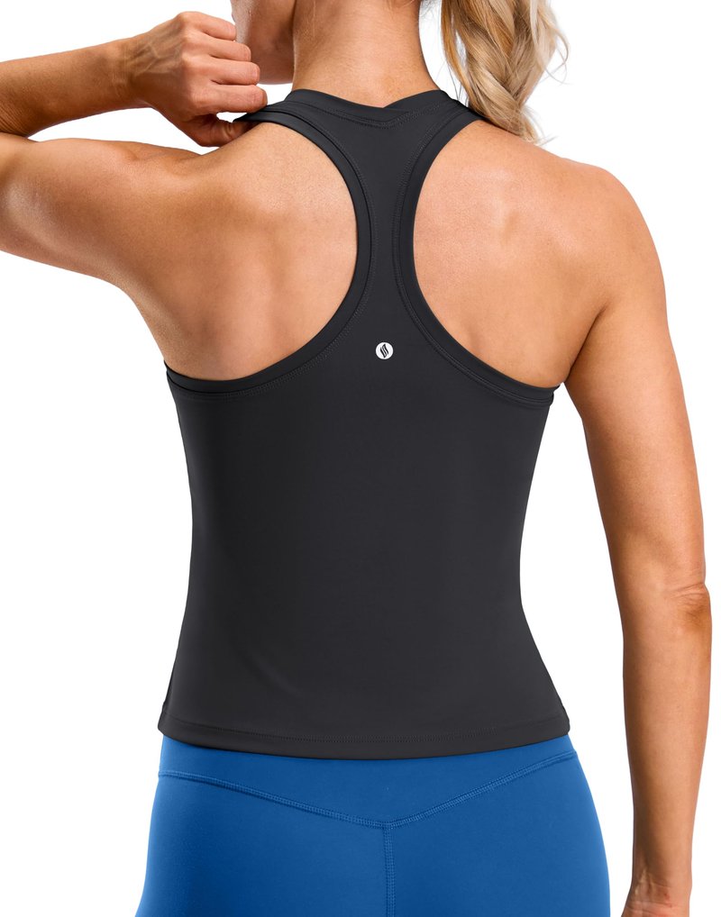 SANTINY Workout Tank Tops for Women Racerback Yoga Gym Tennis Running Athletic Tops Scoop Neck Tight Sleeveless Shirts (Black_L)
