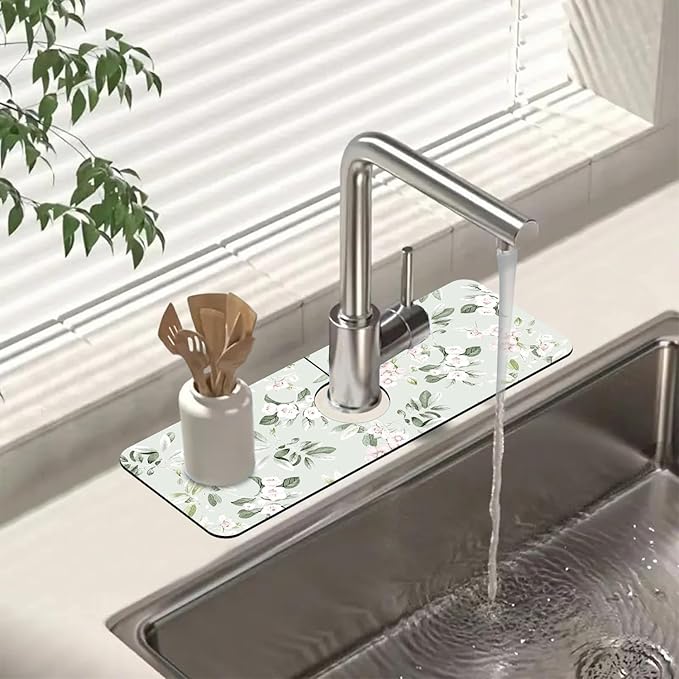 Sink Splash Guard Faucet Mat Petunias Flowers and Butterflies Absorbent Fast