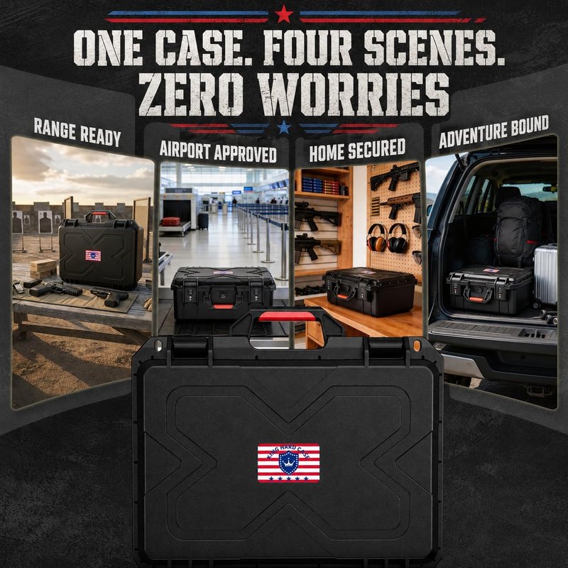 Pistol Gun Case - Shockproof & Waterproof Hard Case with Pre-Cut Foam | Holds Multiple Handguns, TSA Approved Locks