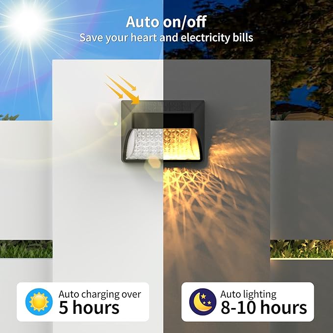 Solar Powered Fence Deck Lights Outdoor Waterproof Led IP65 RGB Color Changing/Warm White Auto On/Off Solar Step Lights for Outside Stair Garden Yard Wall Patio (6 Pack, Black)