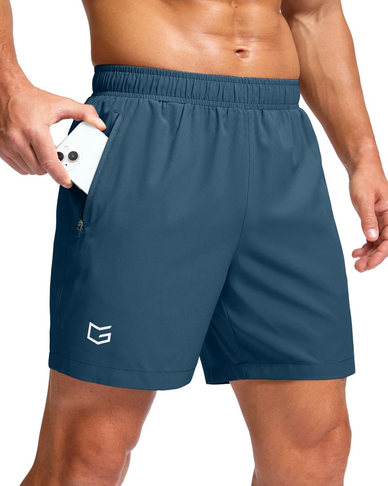 G Gradual Men's Athletic Running Shorts with Zipper Pockets Quick Dry 7"/ 5"/ 9" Workout Gym Shorts for Basketball Hiking(Dusty Blue,5M)