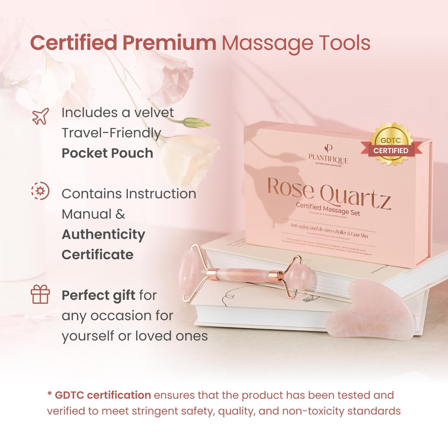 PLANTIFIQUE Jade Roller & Gua Sha Set – Real Jade Facial Tools for Skin Care Routine – Certified Face Massager for Radiant Skin