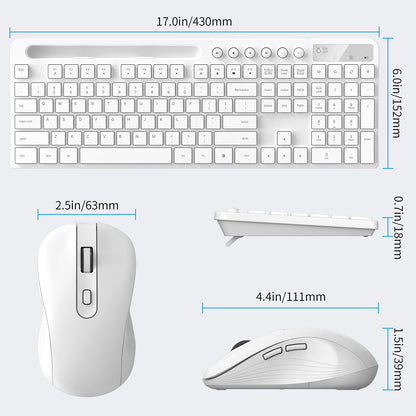Wireless Keyboard and Mouse Combo, MARVO 2.4G Ergonomic Wireless Computer Keyboard with Phone Tablet Holder, Silent Mouse with 6 Button, Compatible with MacBook, Windows (Black)