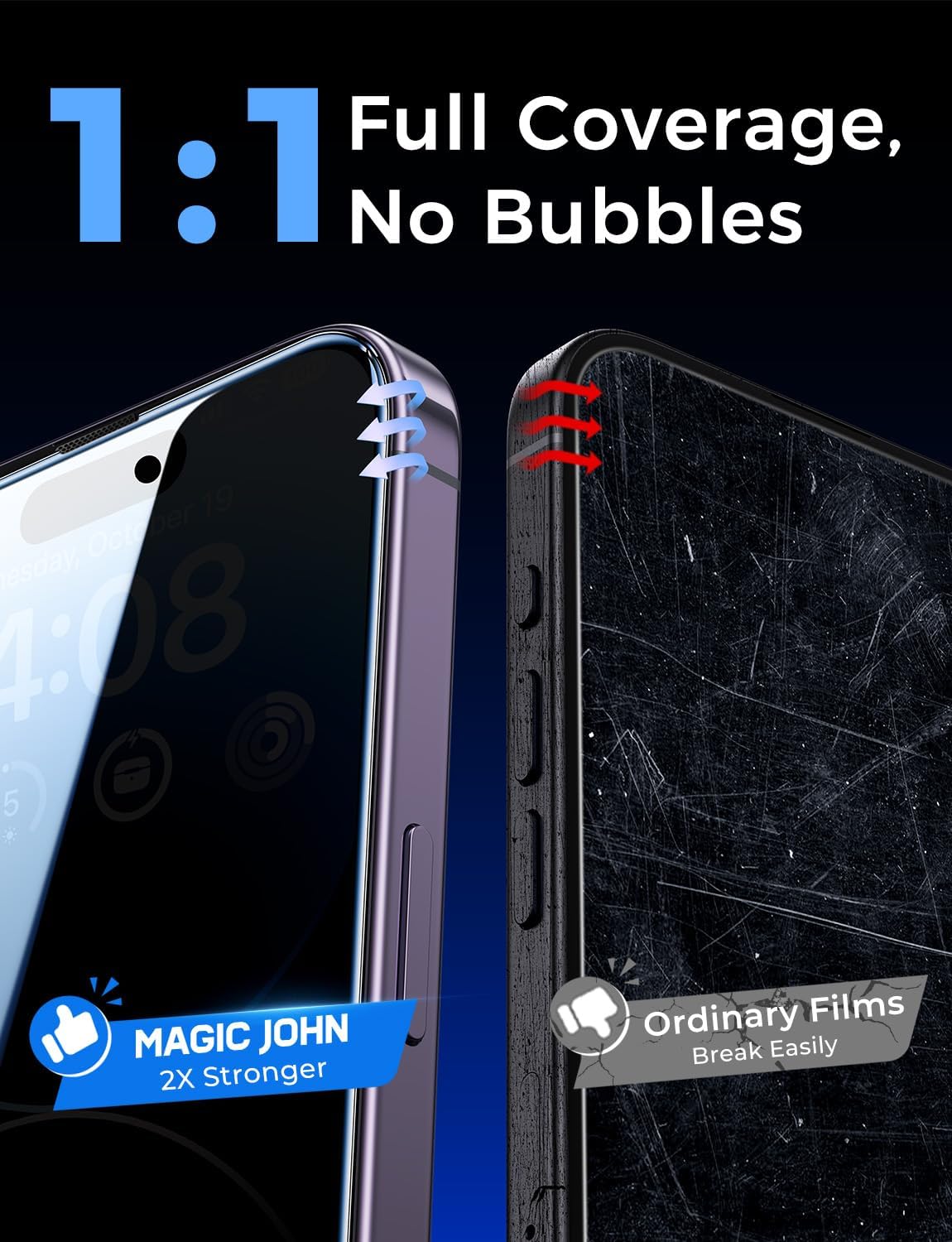 MAGIC JOHN 2 Pack for iPhone 14 Pro Privacy Screen Protector 6.1 inch[Not Max], Tempered Glass, Auto Dust-Elimination Installation, Bubble Free, Anti Scratch, Case Friendly