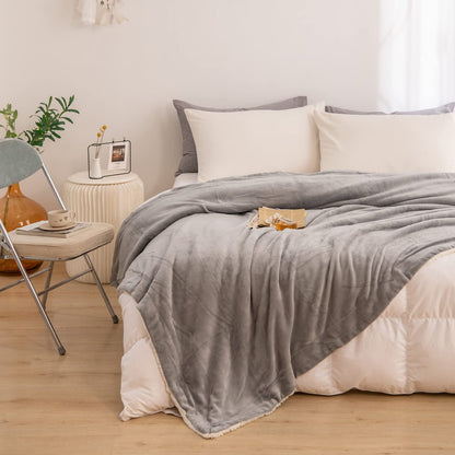 Good Nite Throw Blanket 130x150cm Fleece Flannel Sherpa Soft Blankets Fluffy Reversible Microfiber for Bed Couch Sofa and Travel (Grey,Single)