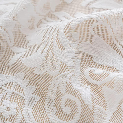 ALIGOGO Lace Cafe Curtains 30 inch Length - Privacy Mini Curtain for Bathroom Window Front Door, Elegant Short Half Scalloped Cabinet Curtains for Small Windows 2 Panels, 26" x 30" White