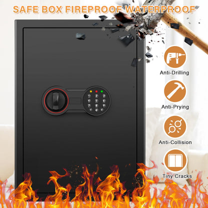 3.3 Cub Large Home Safe Fireproof Waterproof, Anti-theft Fireproof Safe Box with Programmable Keypad, Spare Keys and Removable Shelf, Digital Security Safe for Home Money Firearm Documents Medicines