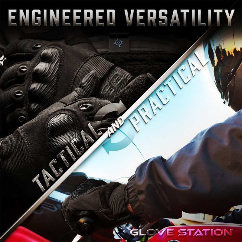 Touchscreen Utility Gloves for Men - Hard Knuckle Protection for Motorcycle, Airsoft & Outdoor Work | Black, Large