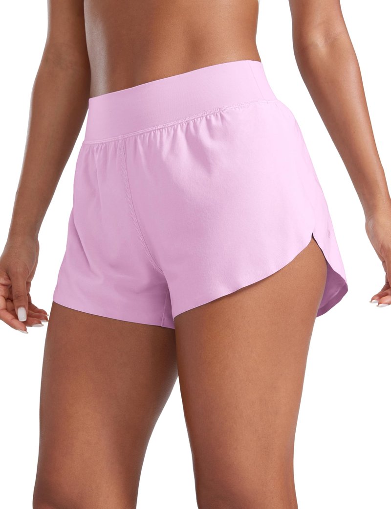 CRZ YOGA High Waisted Dolphin Athletic Running Shorts for Women 3" High Split Comfy Mesh Liner for Gym Workout Track Vita Pink Medium