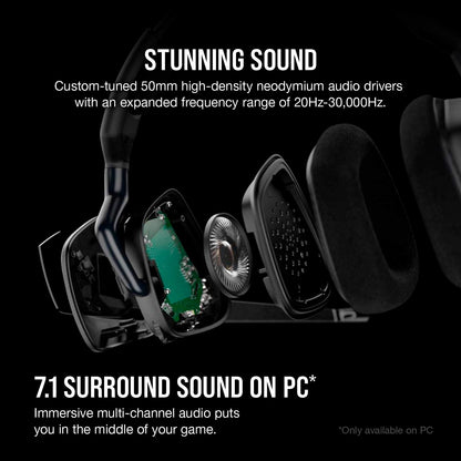 CORSAIR VOID RGB ELITE Wireless Gaming Headset – 7.1 Surround Sound – Omni-Directional Microphone – Microfiber Mesh Earpads – Up to 40ft Range – iCUE Compatible – PC, Mac, PS5, PS4 – Carbon