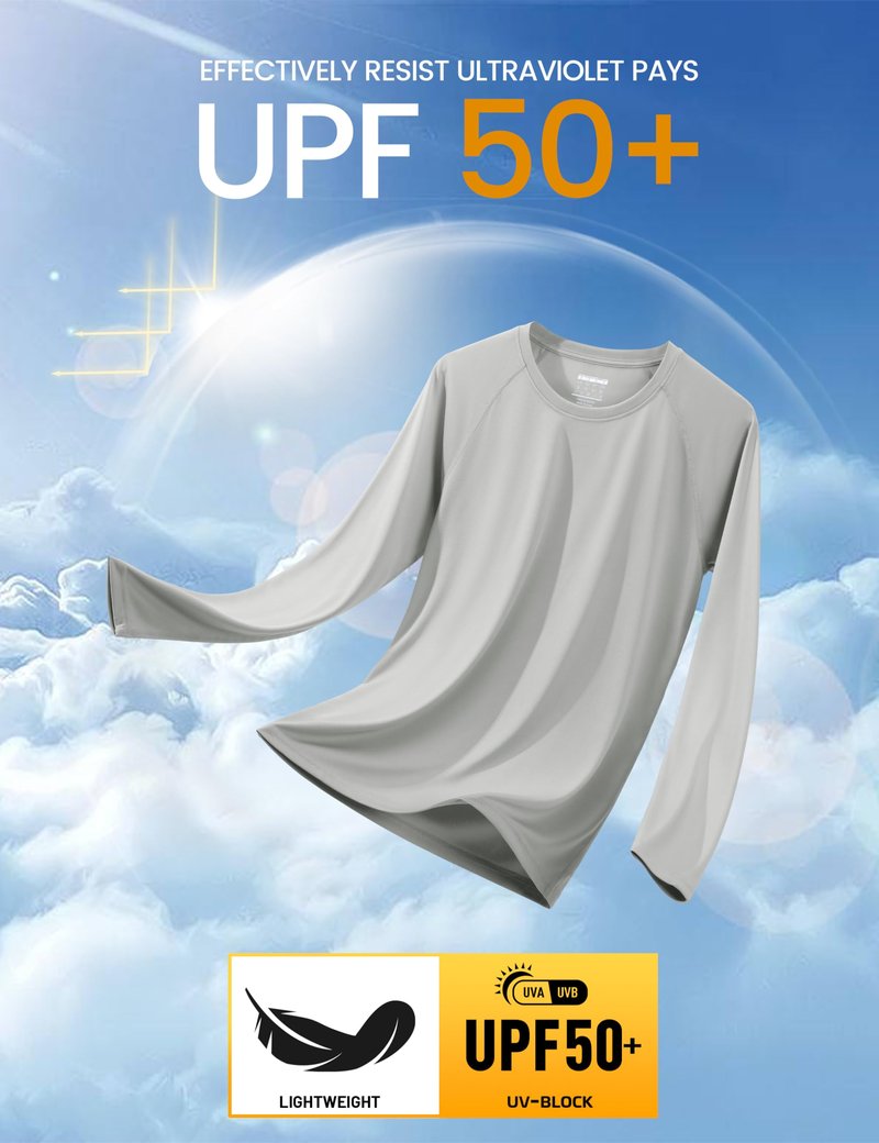 Rashguard for Men Long Sleeve Shirts UV Shirts Sun Shirts Running Shirts Workout Shirts Fishing Shirts Hiking Shirts UPF 50 Shirts Grey