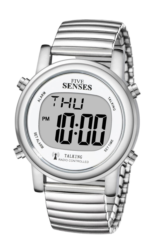 FIVE SENSES Atomic! Talking Watch - Sets Itself Senses Metal Easy-to-Read Talking Watch (Silver)