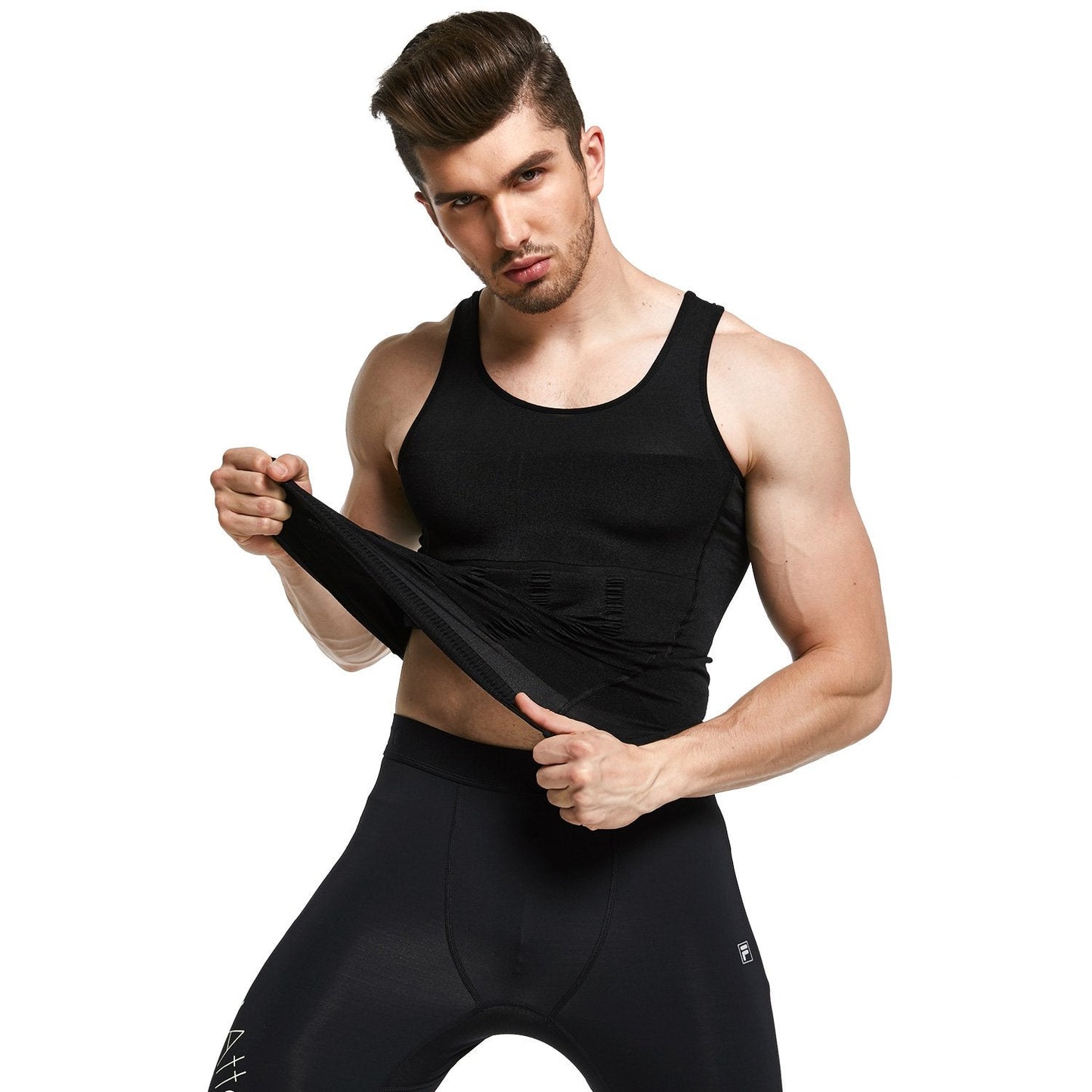 GKVK Mens Slimming Body Shaper Vest Shirt Abs Abdomen Slim,XXL(chest size 116cm-120cm/46inches-48inches),Black