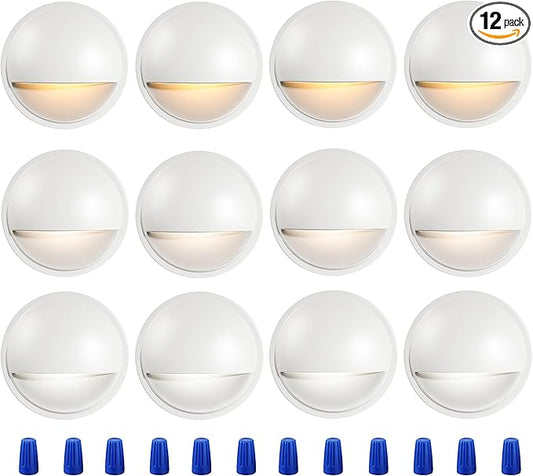 CLOUDY BAY [12 Pack] 3CCT Low Voltage LED Deck Lights Outdoor,2700K/3500K/5000K Selectable,Landscape Step Stair Railing Fence Light Wired,3W,12V-24V AC/DC Deck Lighting Fixtures,White