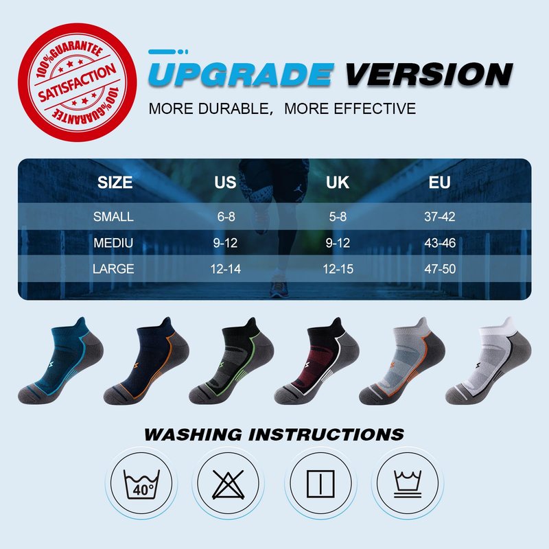 Cirorld Mens Ankle Running Socks, Athletic Cushioned Low Cut Moisture Wicking Cotton Short Sports Socks, 6 Pairs